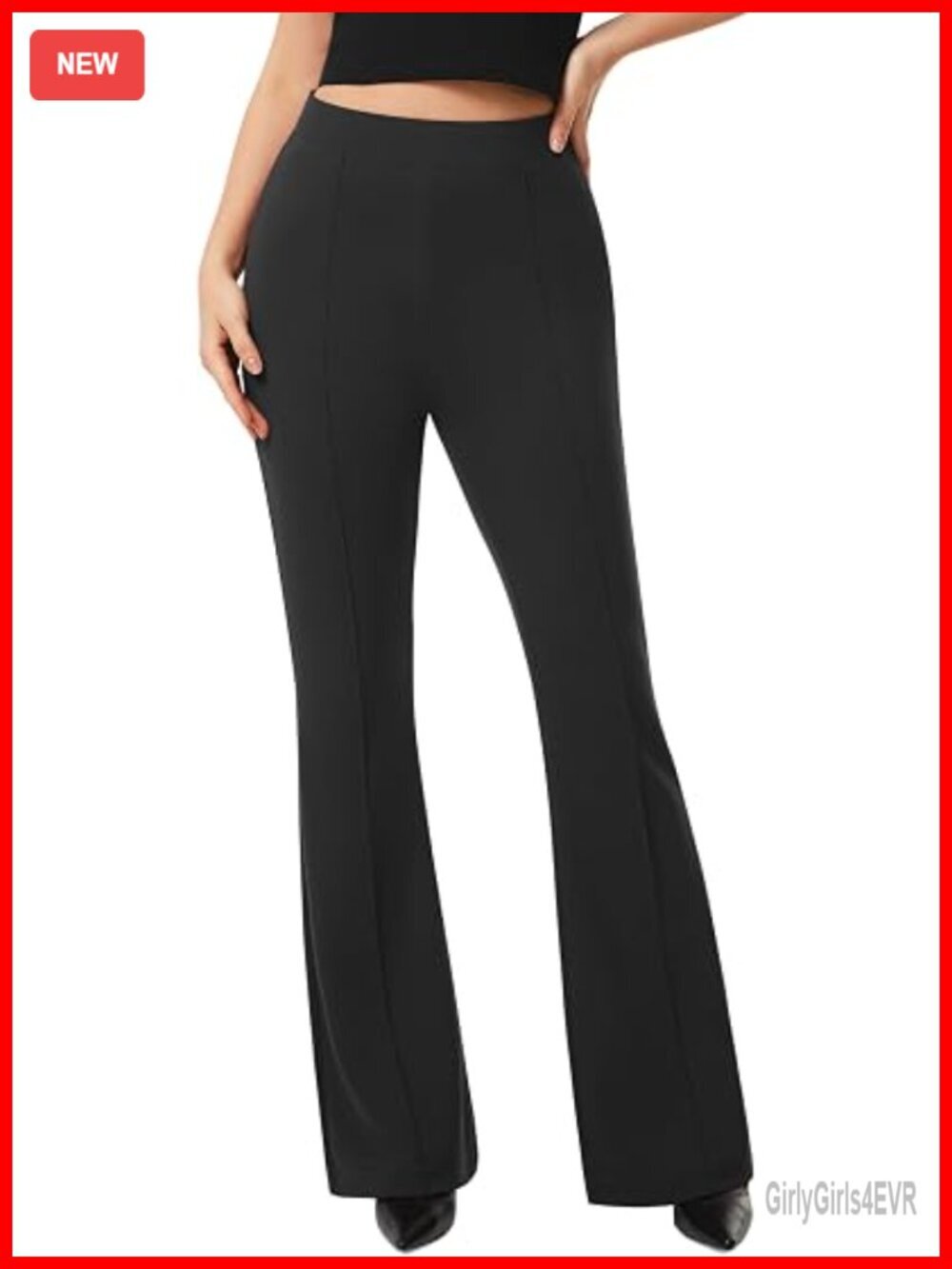 High Rise Flare Dress Pants Pull On Stretchy Work Pants with Pockets